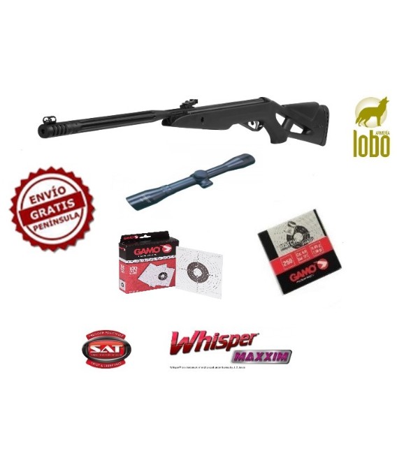 PACK CARABINA GAMO WHISPER MAXXIM + VISOR 4X32 +1 CAJA DE BALINES + 25 DIANAS